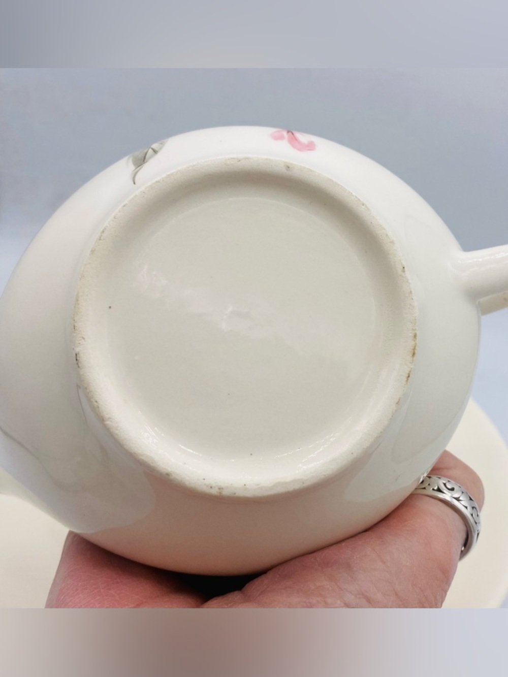Vintage Cream Pink Rose  Floral Design Porcelain Gravy Boat with Saucer MCM - Picture 5 of 11